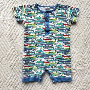 Zutano 18M Alligator Print Romper Blue Trim Snap Short Sleeve Outfit